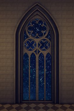 yıldızlı gece ile Gotik pencere