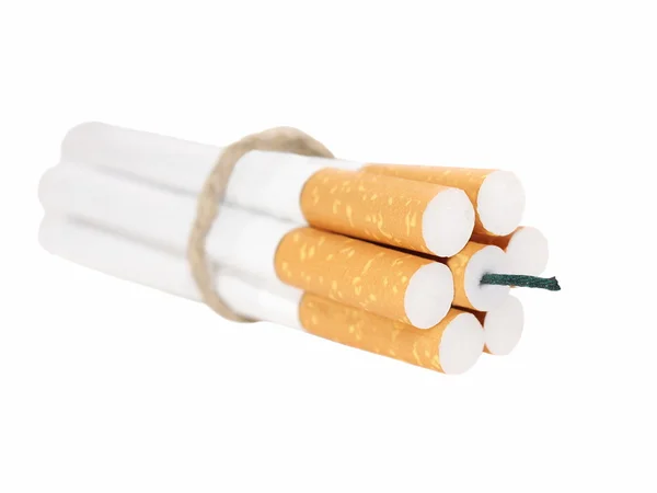 Бомбова сигарета ізольована на білому тлі, концепція кинути палити — стокове фото