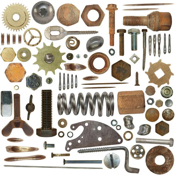 Große Sammlung alter Schraubenköpfe, Schrauben, Getriebeuhren — Stockfoto