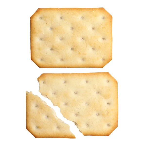 Beyaz arka plan üzerinde izole kırık kraker bisküvi — Stok fotoğraf