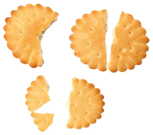 Round broken crackers isolated on white background — Stock Photo, Image