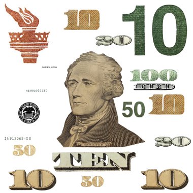 10 $ banknote, photo dollar bill elements isolated on white background clipart