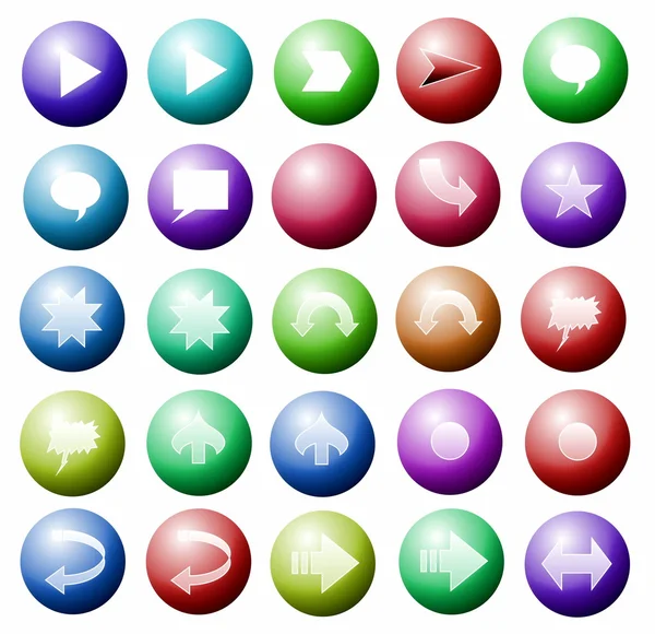 Bottoni web rotondi colorati con frecce isolate sul bianco — Foto Stock