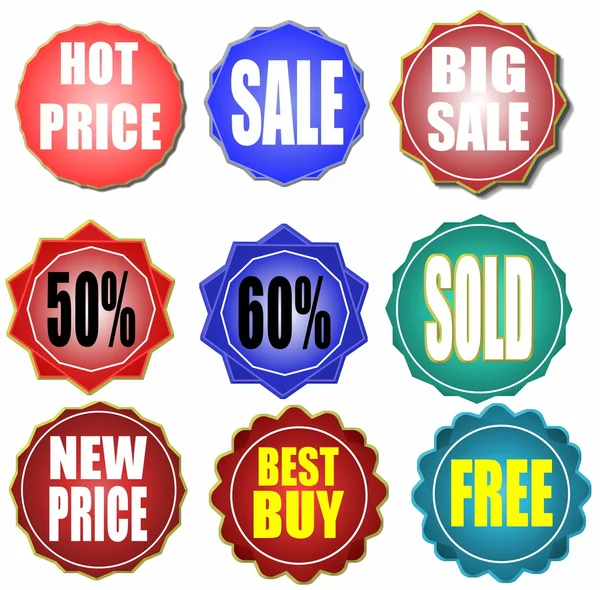 Instellen van kleurrijke verkoop stickers en labels — Stockfoto