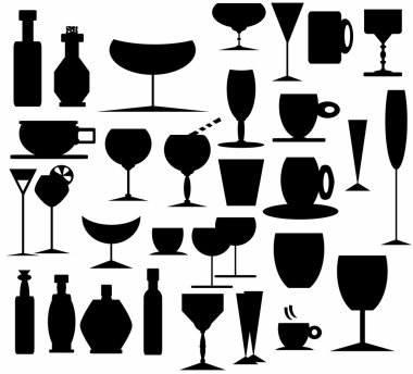 Glass and bottle silhouettes clipart