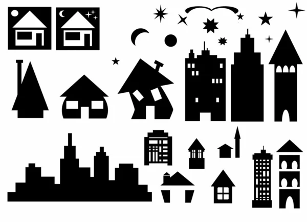 Het vastgestelde pictogram van huizen en gebouwen — Stockfoto
