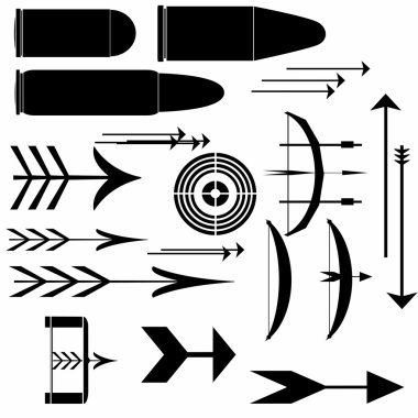 Collection, bow, crossbow, arrows, targets and bullet clipart