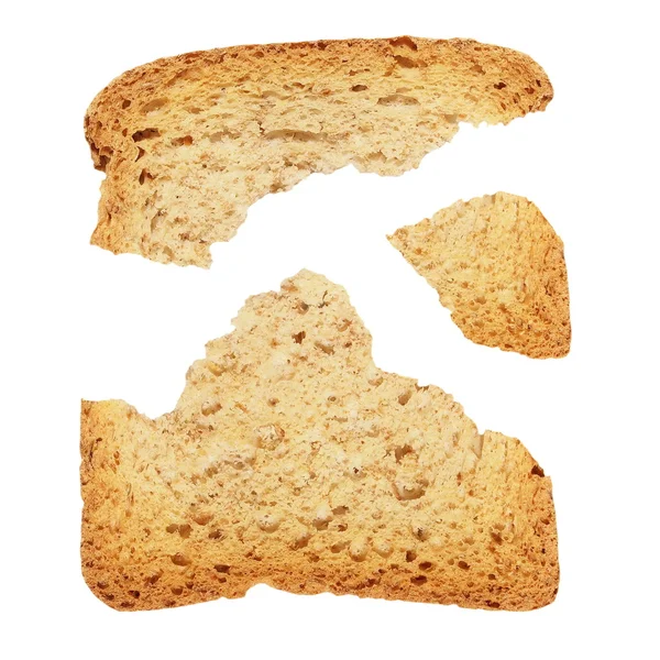 Fetta di pane isolata su pane bianco, pezzo di pane tostato rotto — Foto Stock