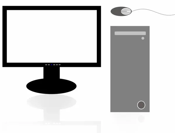 PC, monitor de computador e mouse isolado no branco — Fotografia de Stock