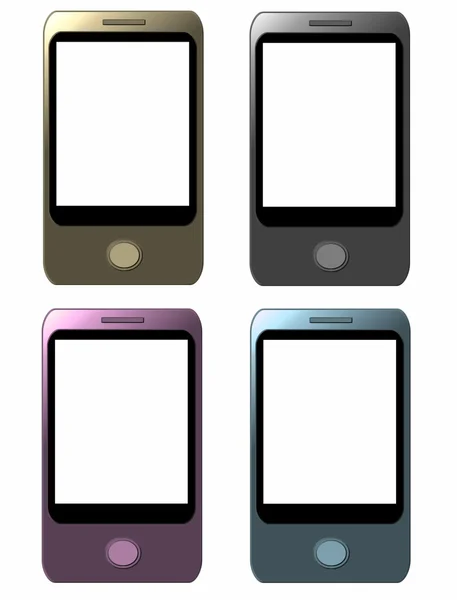 Definir telefone inteligente em branco colorido isolado no branco — Fotografia de Stock