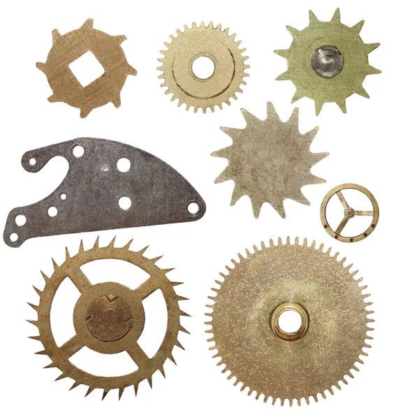 Set gears clock mechanism isolated on white background — Stock Photo, Image