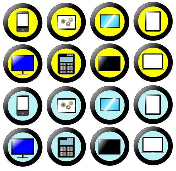 Teknoloji simgesi, düğmesi koleksiyonu, işaretler ve semboller Multimedya — Stok fotoğraf