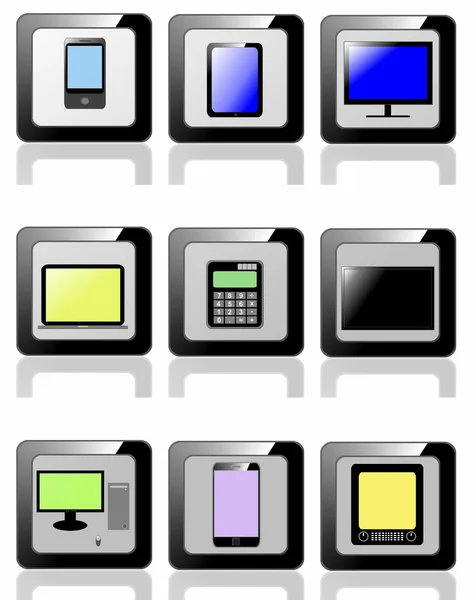 Icono de la tecnología, colección de botones, signos y símbolos multimedia —  Fotos de Stock