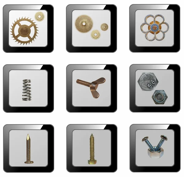 3D mechanické ikony, (tlačítka) — Stock fotografie