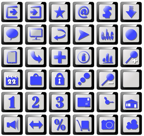 Ícones de escritório e negócios 3d com um botão em branco — Fotografia de Stock