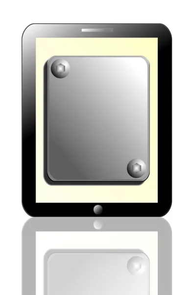 Μαύρο tablet pc με σκιά σε άσπρο φόντο — Φωτογραφία Αρχείου