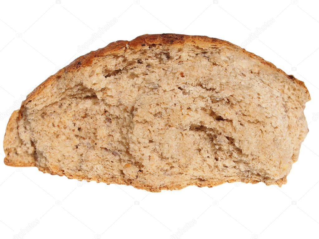 Broken bread on white background
