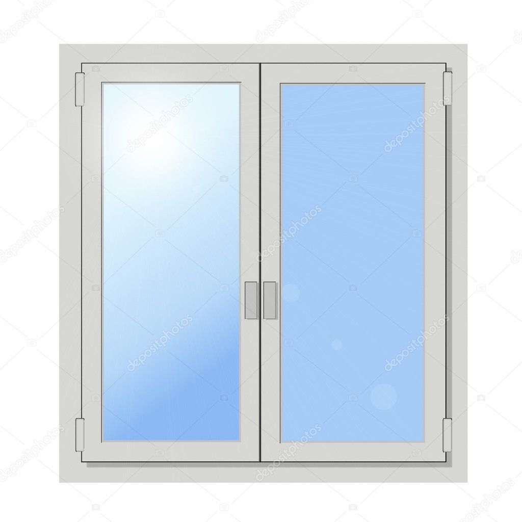 Plastic double door window isolated on white background