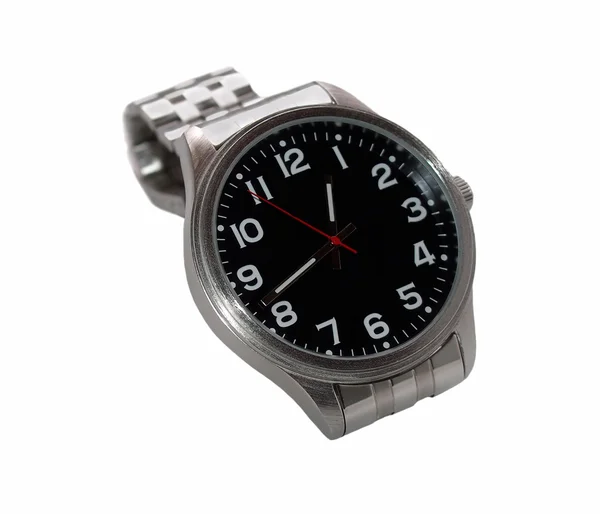 Relógio de pulso preto isolado no fundo branco — Fotografia de Stock