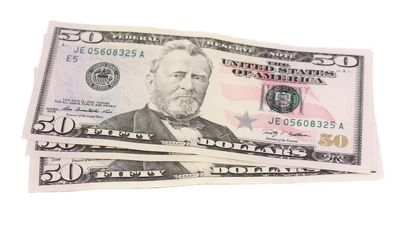 Fünfzig 50-Dollar-Schein isoliert auf weißem Hintergrund — Stockfoto