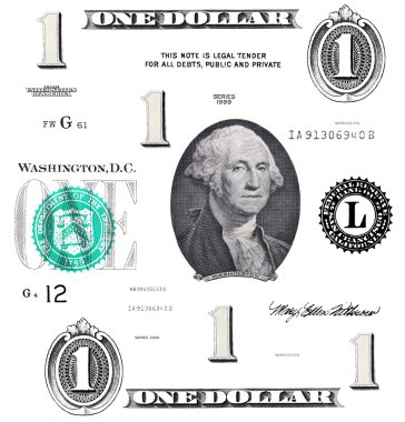 Set of original detail 1 $ dollars, with Washington clipart