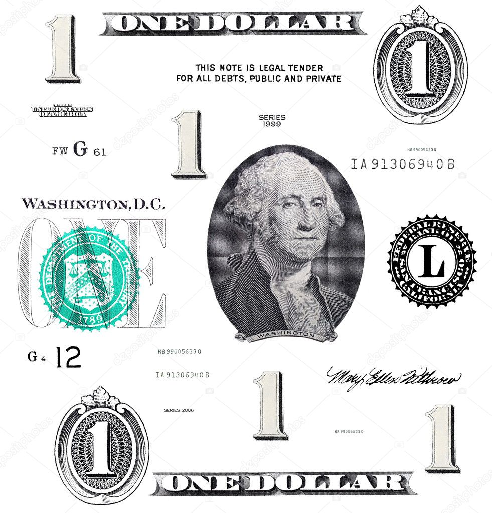 Set of original detail 1 $ dollars, with Washington