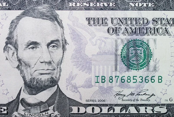 5 dollars banknote macro — Stock Photo, Image