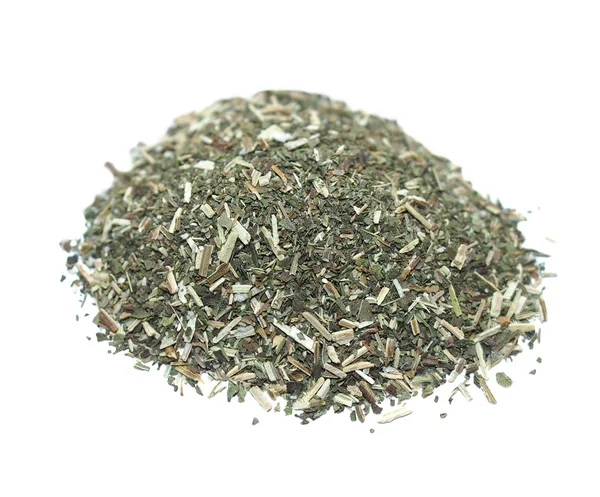 Pila de hojas de menta secas para el té aislado sobre fondo blanco —  Fotos de Stock