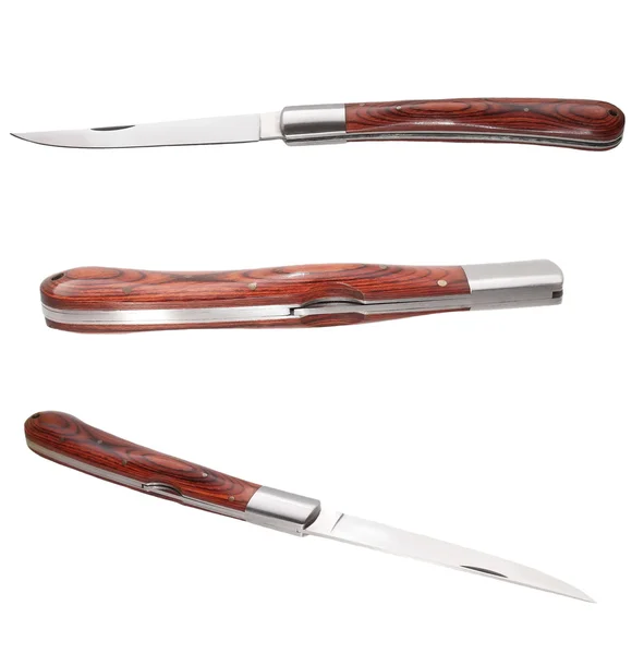 Conjunto faca dobrável, punhal isolado no fundo branco — Fotografia de Stock