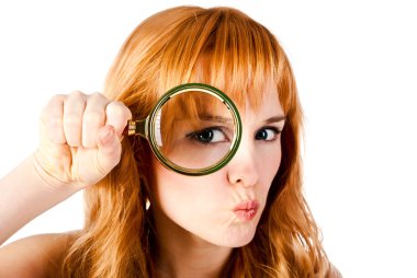 Woman with magnifying glass clipart