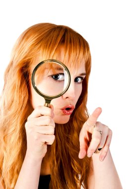 Woman with magnifying glass clipart