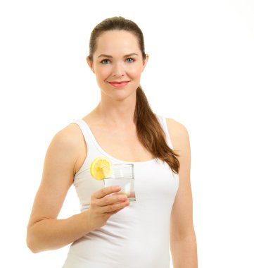 Beautiful woman holding glass of water clipart