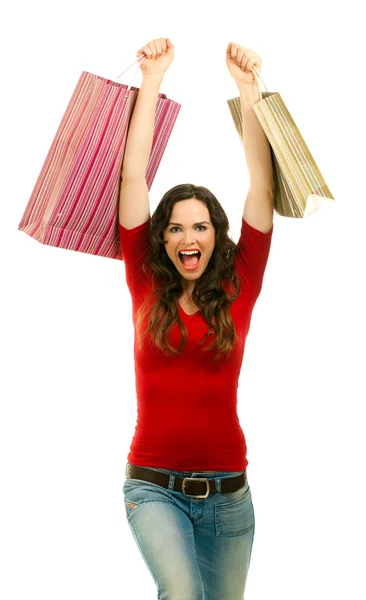 Beautiful woman happy with christmas shopping — Stock Photo, Image