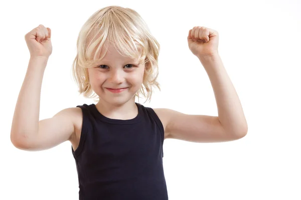 stock image Cute boy flexing muscles