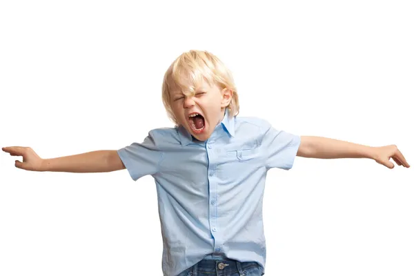 Hlasitý křičí mladý chlapec — Stock fotografie
