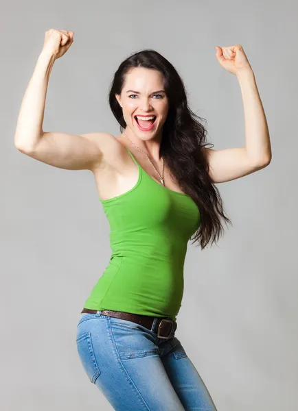 Mulher feliz músculos flexores — Fotografia de Stock