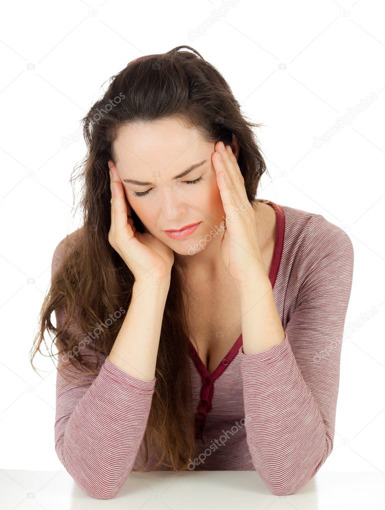 Attractive young woman with migraine