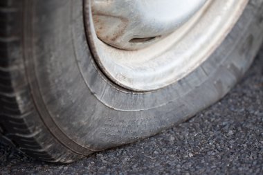 Closeup of a flat tire clipart