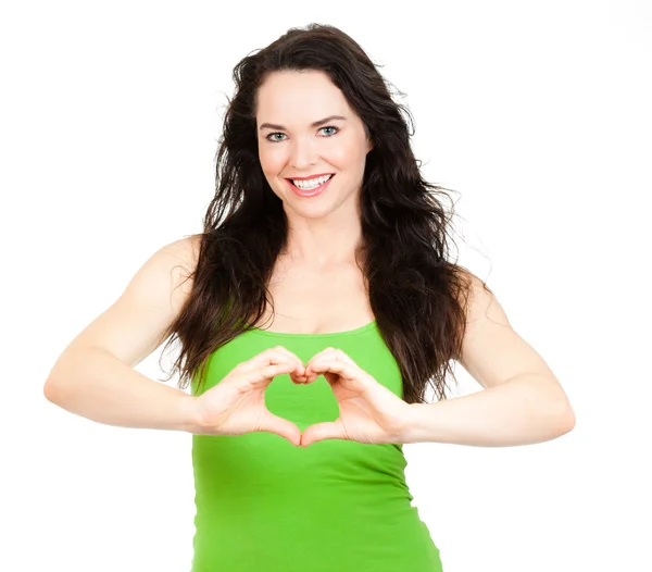 Attractive woman symboling love heart — Stock Photo, Image
