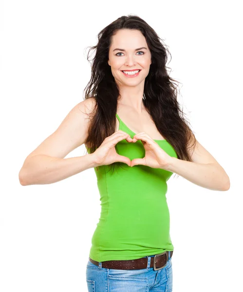 Woman forming love heart with hands — Stock Photo, Image