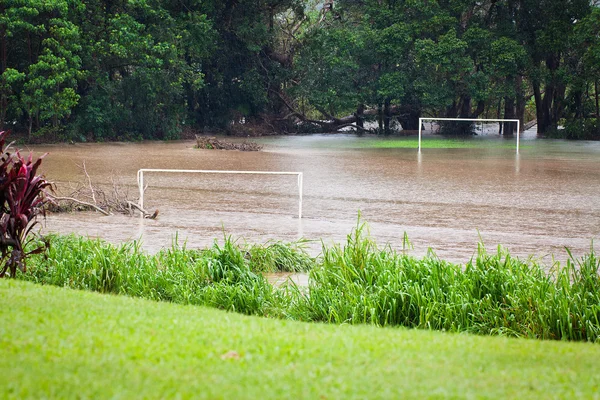 Flooded soccer field — Stock Photo, Image