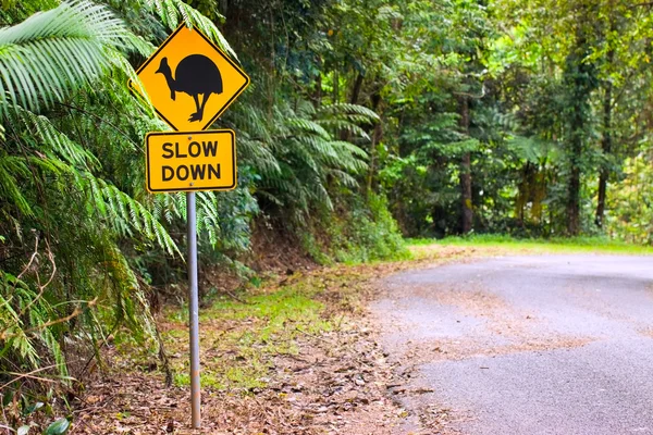 Cassowary yol uyarı işareti asutralia içinde — Stok fotoğraf