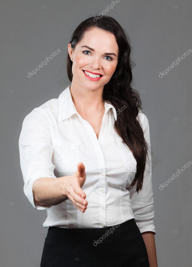 Business woman hold out hand