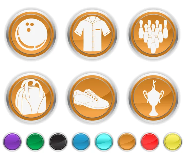 Bowling ikonok, minden szín ikon be van kapcsolva egy másik rétegre — Stock Vector