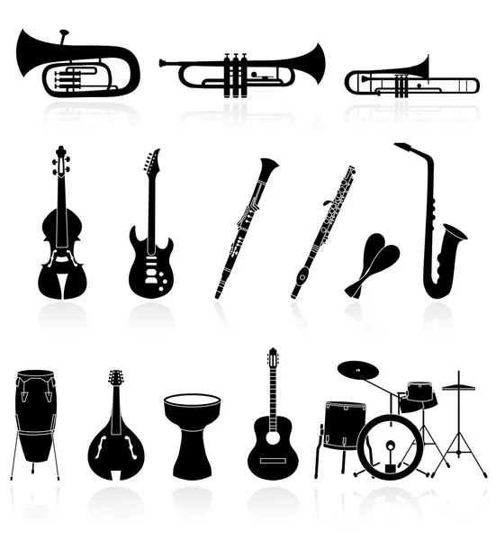 Symbole für Musikinstrumente, einfach zu bearbeiten oder neu zu verkleinern — Stockvektor