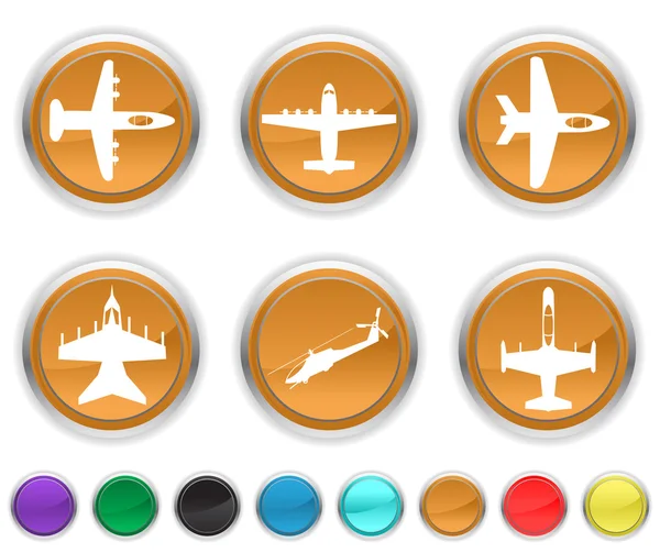 Vliegtuig pictogrammen, elke kleur iconen set is op een andere laag — Stockvector
