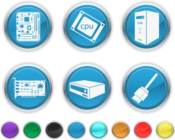 Počítačové komponenty, každá barevná ikona se nachází v jiné vrstvě — Stockový vektor