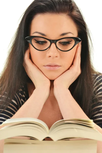 Young woman reading a book. Female student learning — Stock Photo, Image