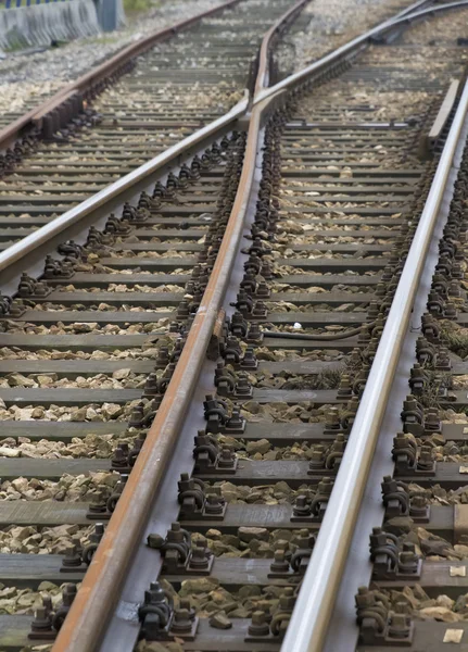 Крупный план железнодорожных переходов — стоковое фото