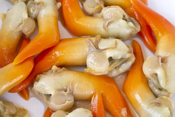 Herzmuscheln natürliche, typische Nahrung Spaniens, langostillos — Stockfoto